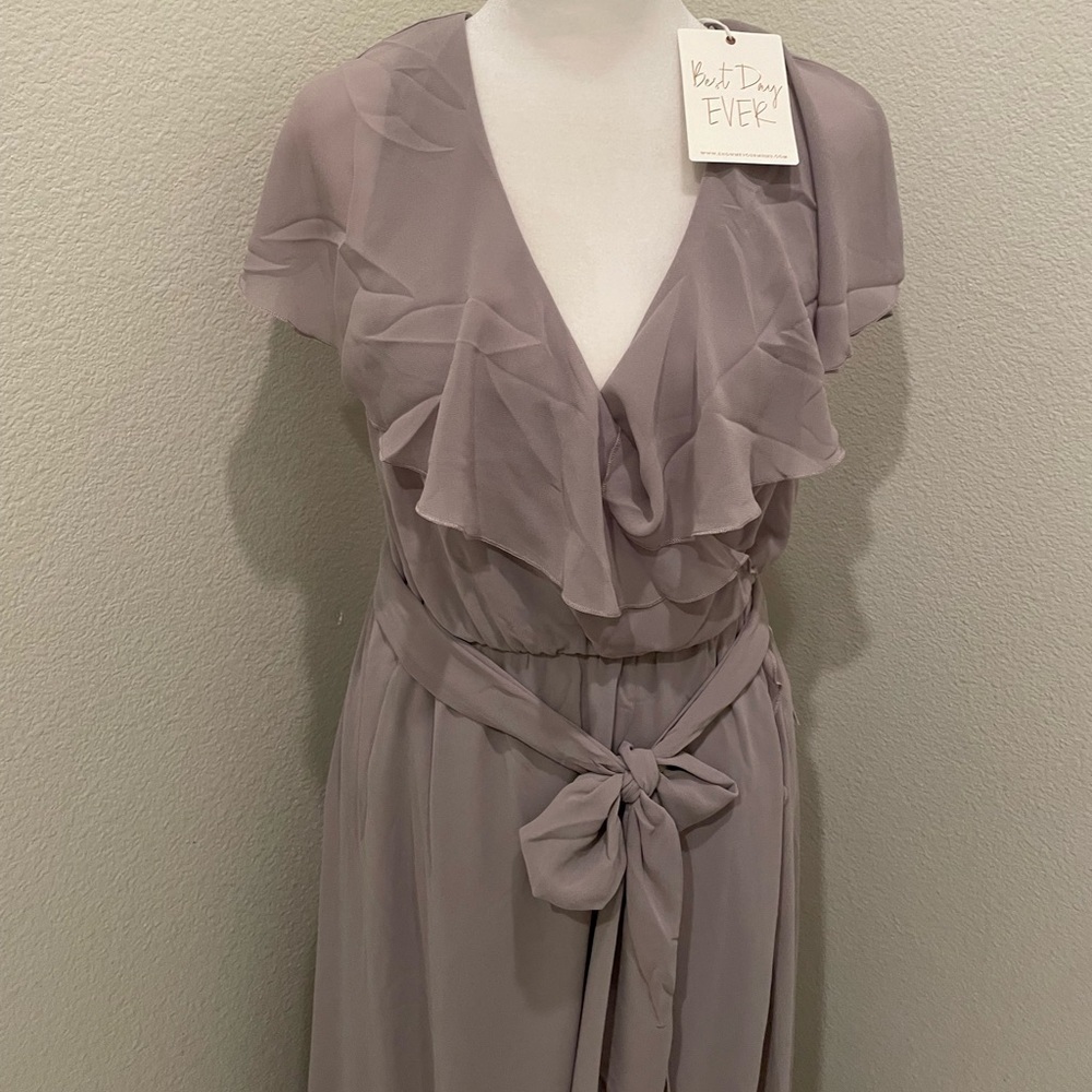 NWT Show Me Your Mumu Dress MUMU Jess Ruffle MIDI Dress Dove Grey Chiffon - Picture 3 of 9